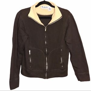 KEREN HART small brown tan zip quilted jacket S